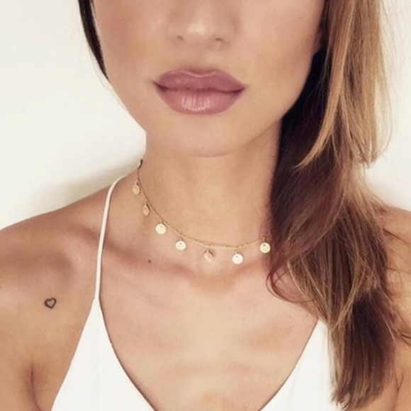 Coin Disk Tassel Droplets Gold Choker Necklace - Picture 1 of 6